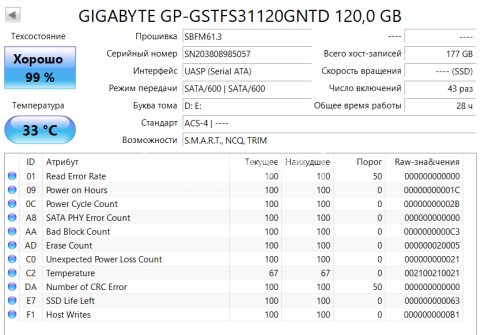 GIGABYTE GP-GSTFS31120GNTD SSD 120GB 2.5" SATA III 3